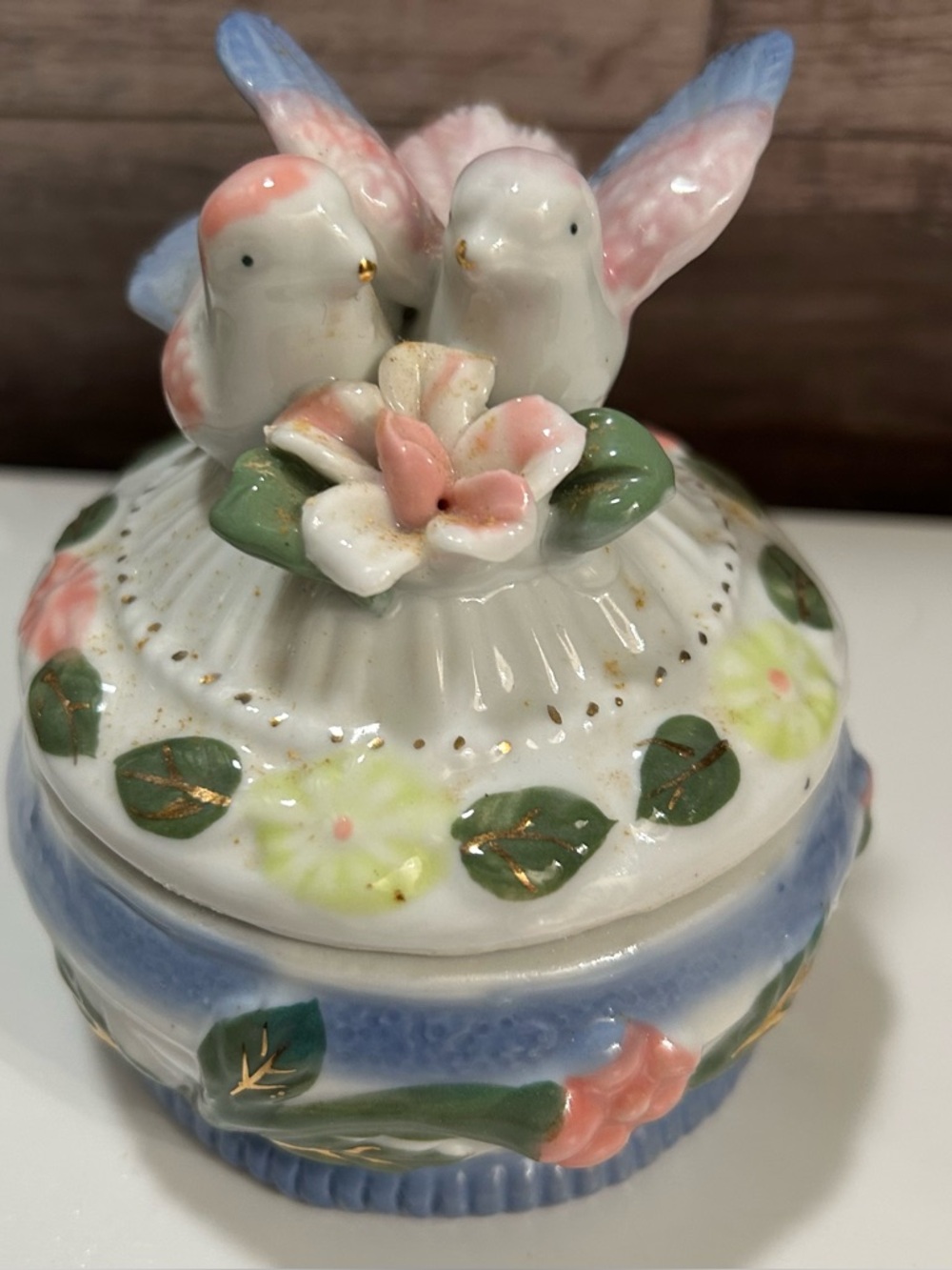 Vintage Porcelain Trinket Box with Lid “Love Birds”